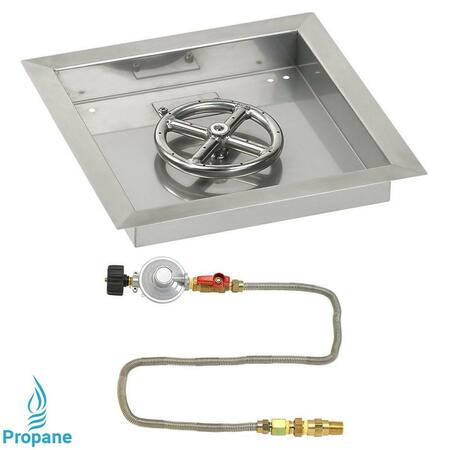 AMERICAN FIREGLASS 12 In. Square Stainless Steel Drop-In Pan With Match Light Kit - Propane SS-SQPMKIT-P-12
